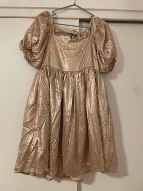 NWT simply southern Shimmery gold Champagne Puff Sleeve Party mini Dress